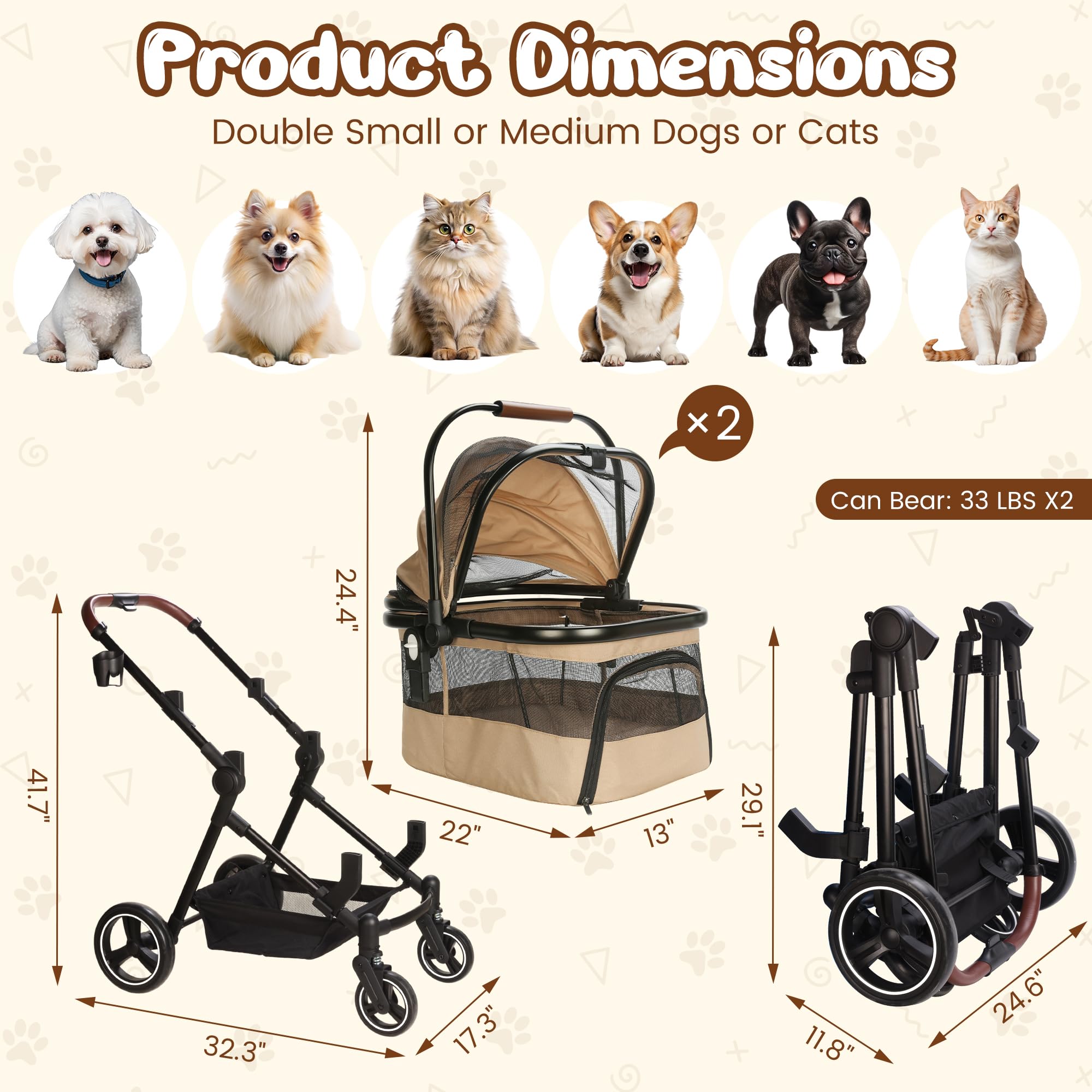 Amazon.co.jp: 折りたたみ式 ペットカート 小型犬 中型犬 猫 2台分離型
